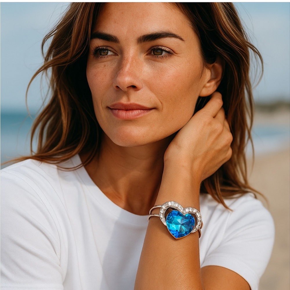 Borealis Silver Heart Crystal Bracelet